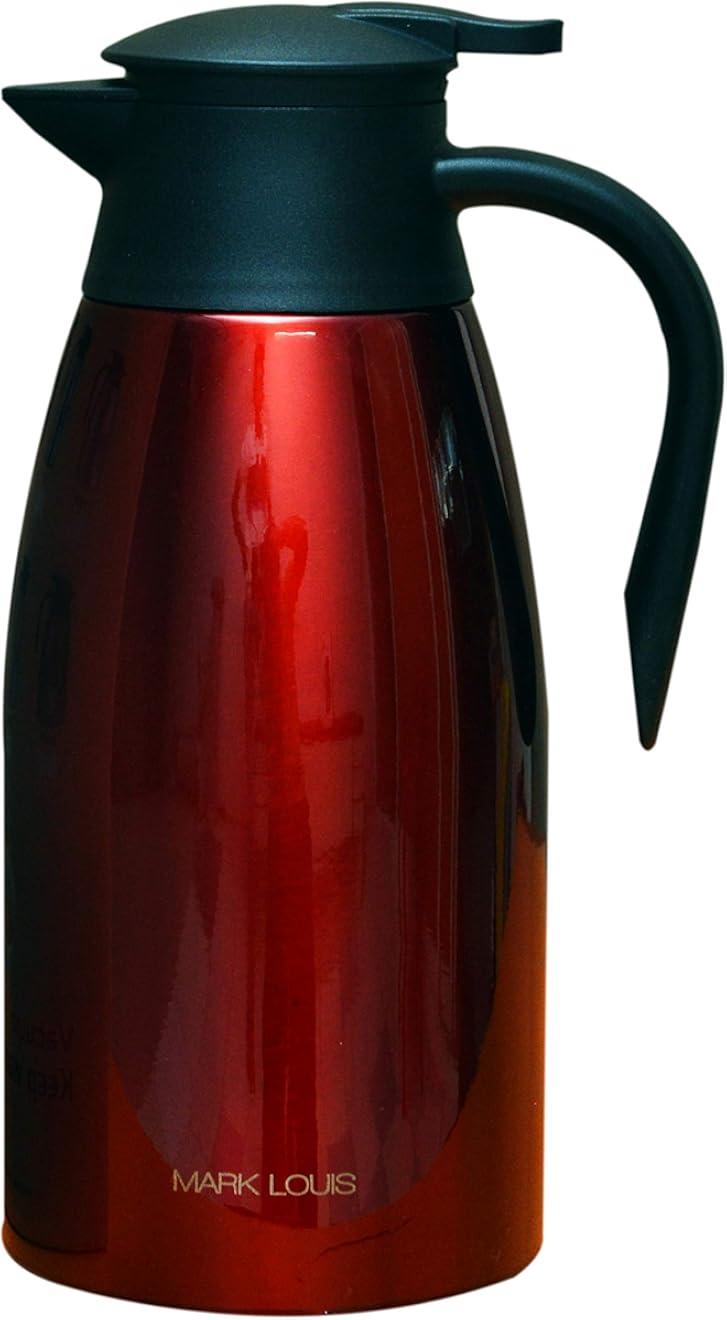 مارك لويس، إبريق قهوة حراري من الفولاذ المقاوم للصدأ سعة 2 لتر / ترمس مزدوج الجدران / إبريق يحافظ على الحرارة لمدة 12 ساعة / موزع للشاي والماء والقهوة سعة 2 لتر (أحمر)